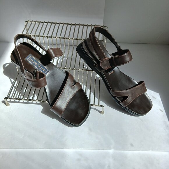 Laura Scott Brown Leather Ankle Strap Driving Sandals NWOT Stylish! Sz 8.5